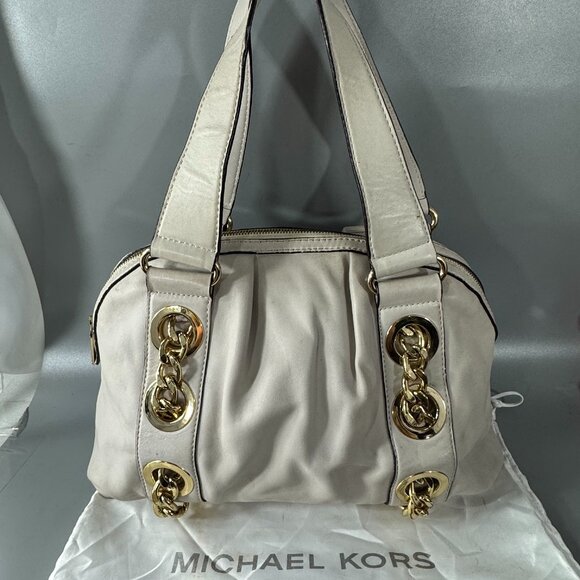 Michael Michael Kors Ivory Leather Gold-Chain Intertwined Shoulder Bag - Picture 1 of 13